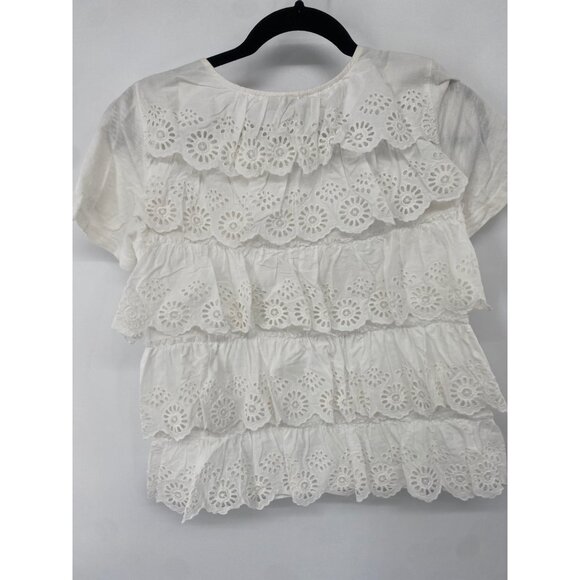 SEA NY EDIE EYELET RUFFLE TIER T SHIRT SIZE SMALL WHITE SHORT SLEEVE - Picture 1 of 5